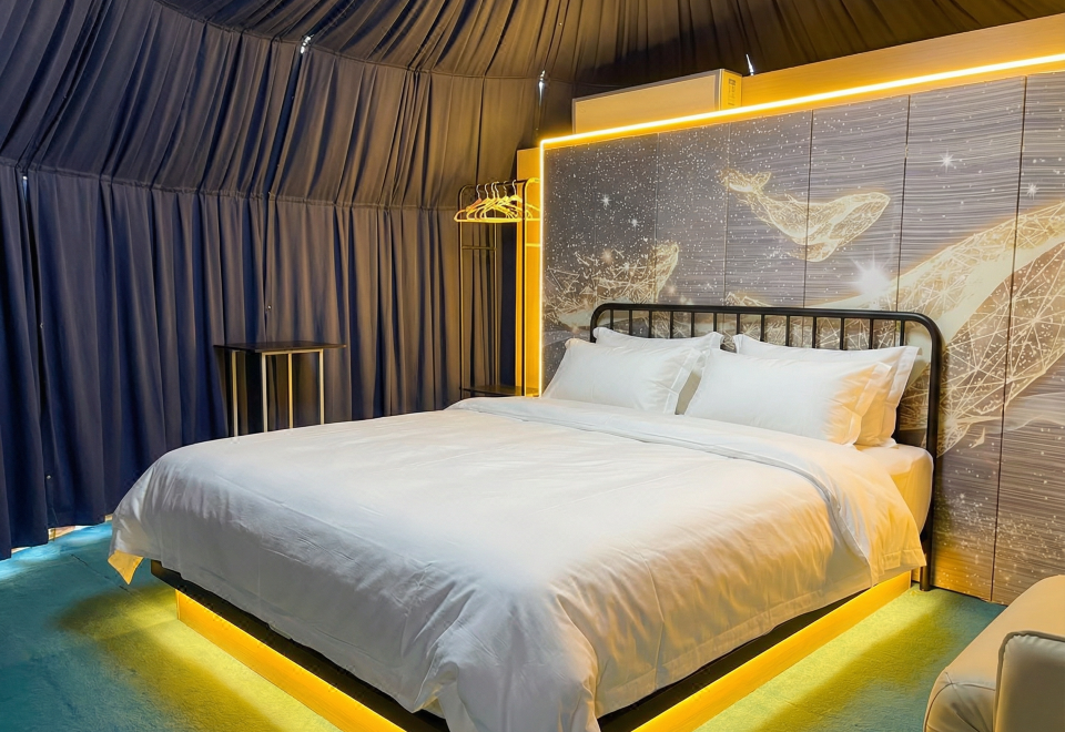 Draped canopy dome bedroom interior Turtle Garden Resort