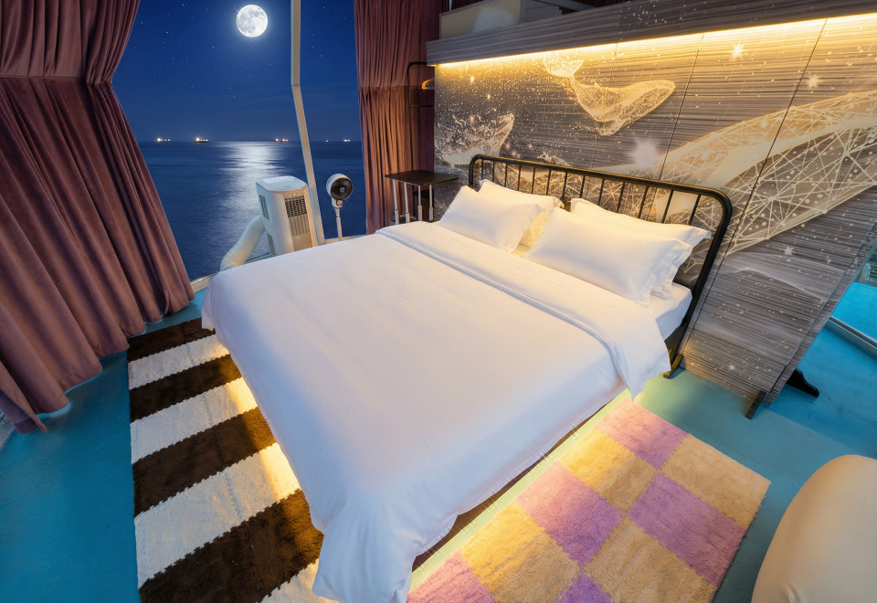 Panoramic night sea view from dome bedroom Turtle Garden Resort