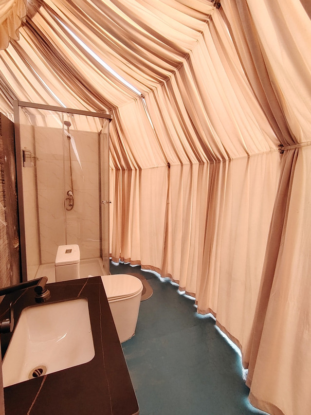 Transparent dome bathroom interior Turtle Garden Resort