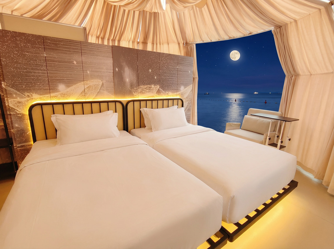 Moonlight sea view from twin dome room Turtle Garden Resort